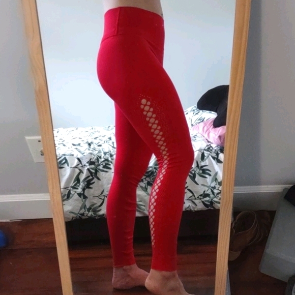 Bright Red Fabletics Leggings with Cut Out Design - Picture 1 of 6